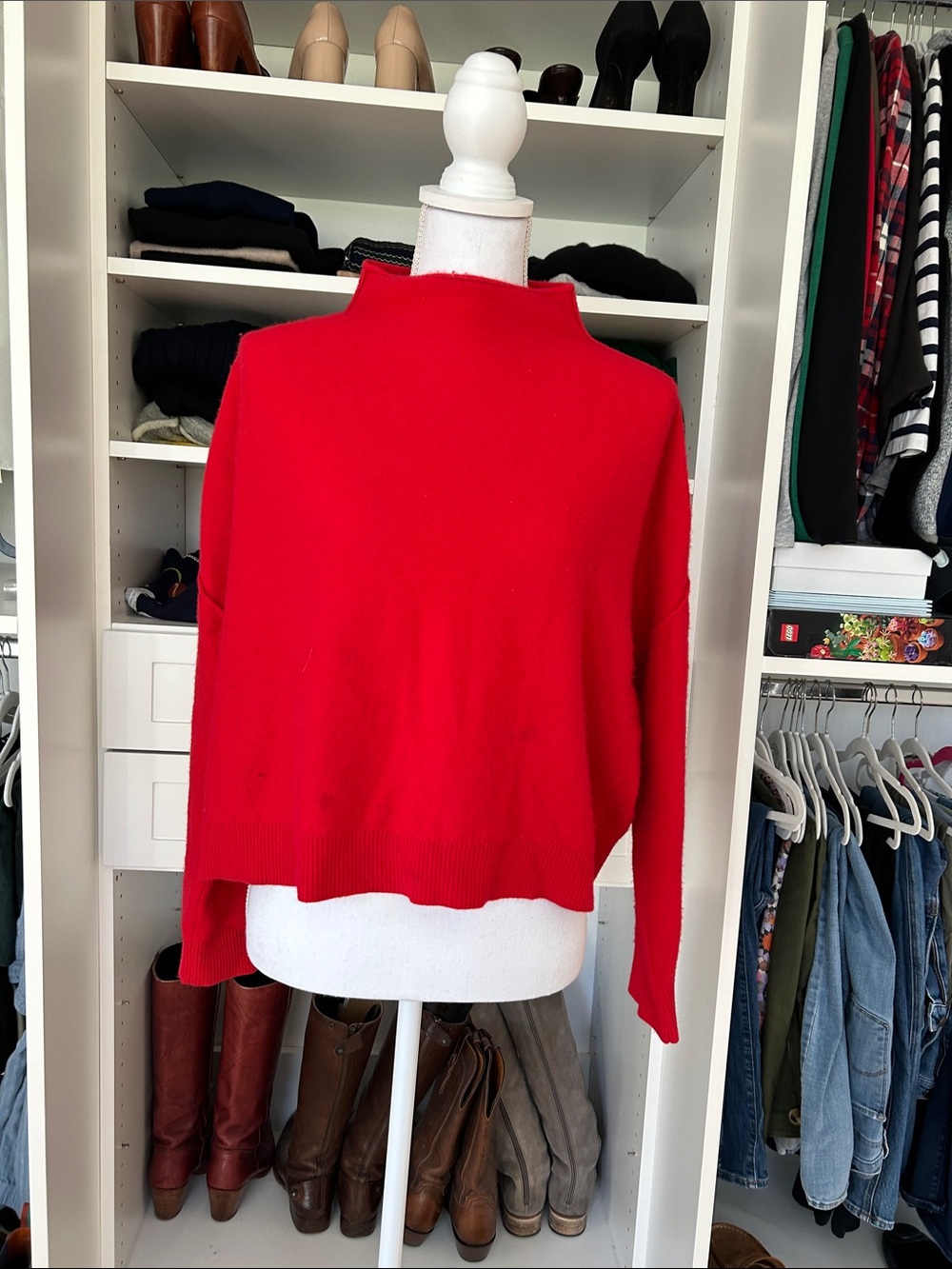 Pilcro Bold Red Mock-Neck Cashmere Sweater